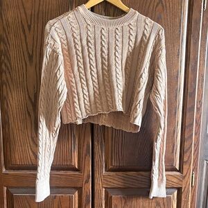 aerie Cropped Cable Knit Sweater